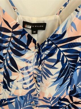 Slate & Willow Blue and Pink Tropical Leaf Cami Dress
